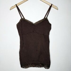 Y2K Ambiance Apparel Brown Polkadot Lace Trim Long Cami Shelf Bra Womens Large